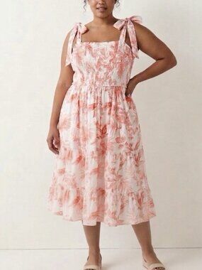 Torrid Tie Strap Smocked Floral Midi Dress